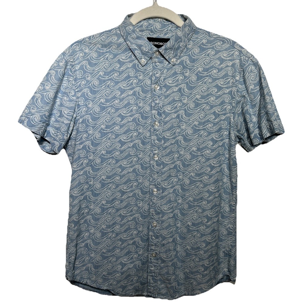 Bonobos Riviera Tailored Fit‎ Shirt 100% Cotton Blue Waves Sz Medium Retail: $88